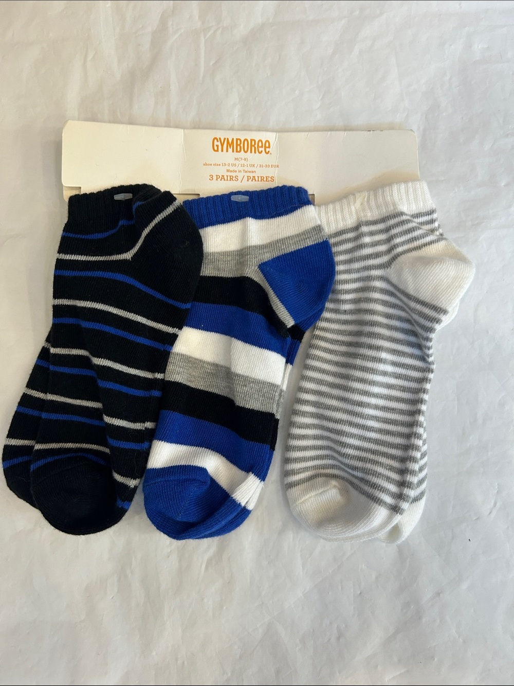 Gymboree Boys' 3-Pack Ankle Socks in Blue, Black & Gray Stripes